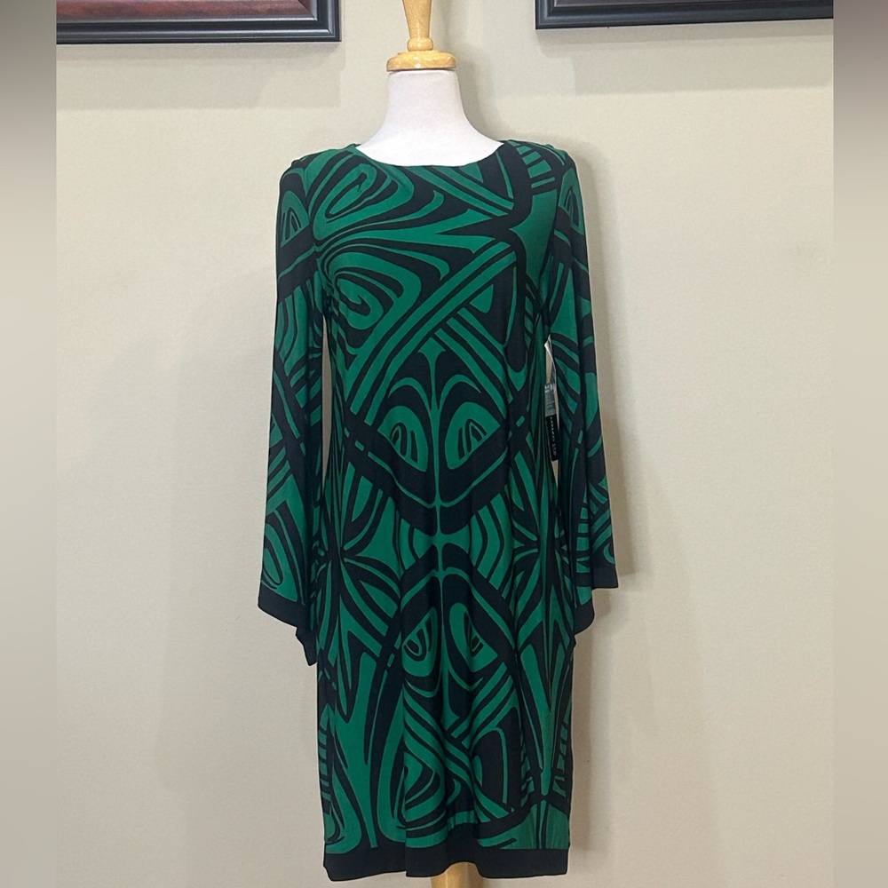 Soho Apparel | NWT Size Large Green/Black Geometric Print Dress